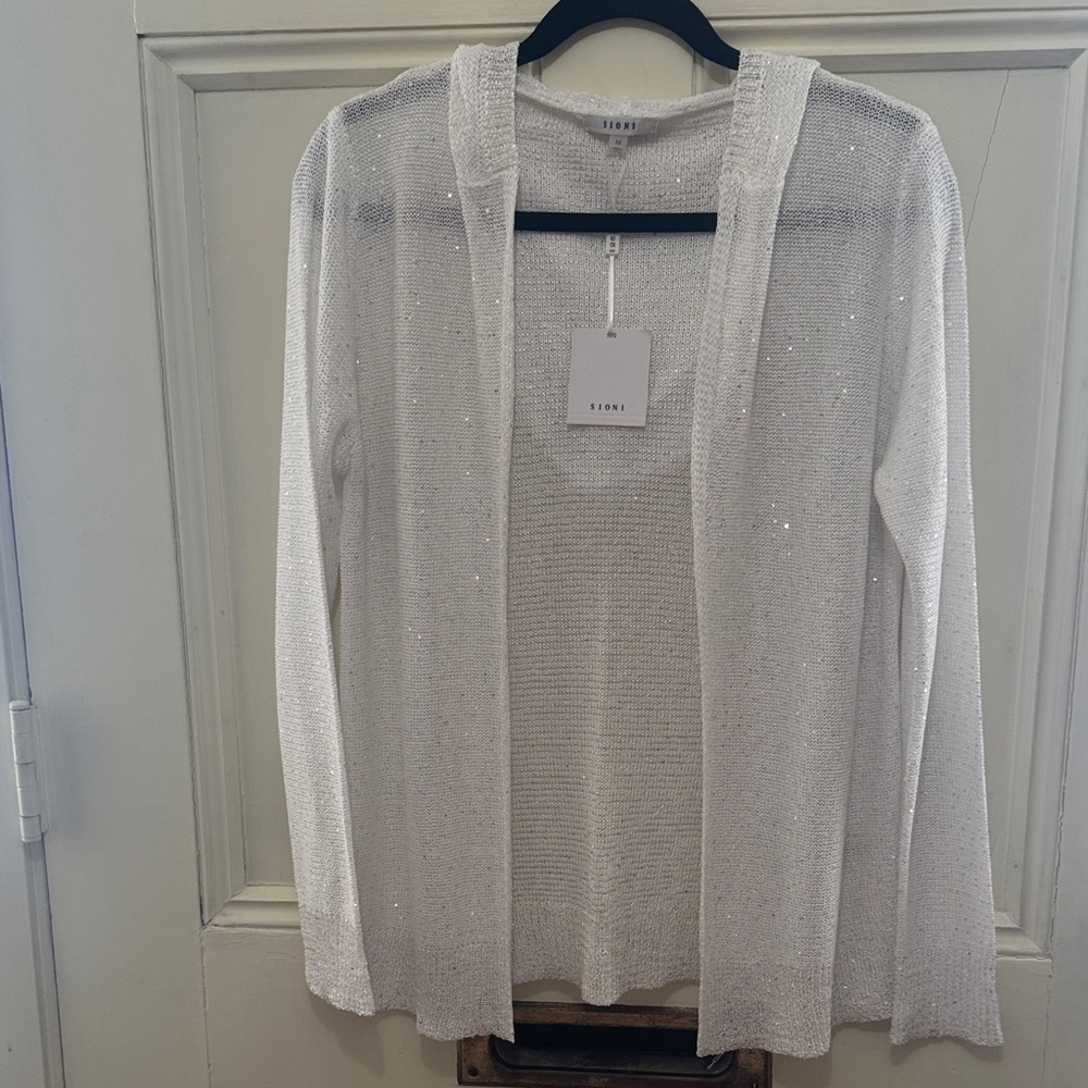 Sioni White Sparkle Open Cardigan